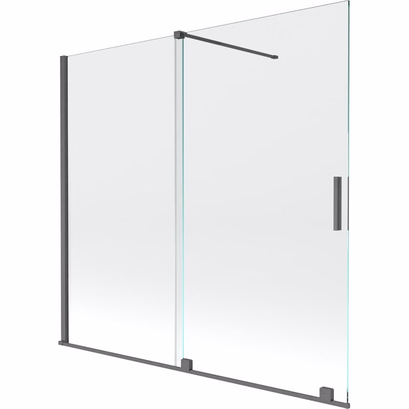 MEXEN/S - Velar Dvojkrídlová posuvná vaňová zástena 170 x 160, transparent, šedá kartáčovaná 896-170-000-01-66