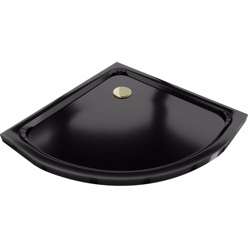 MEXEN/S - Flat sprchová vanička štvrťkruhová slim 80 x 80, černá + zlatý sifón 41708080G