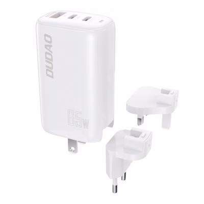 Dudao A7PRO 3in1 GaN sieťová nabíjačka USB / 2x USB-C QC PD 65W, biela (A7PRO)