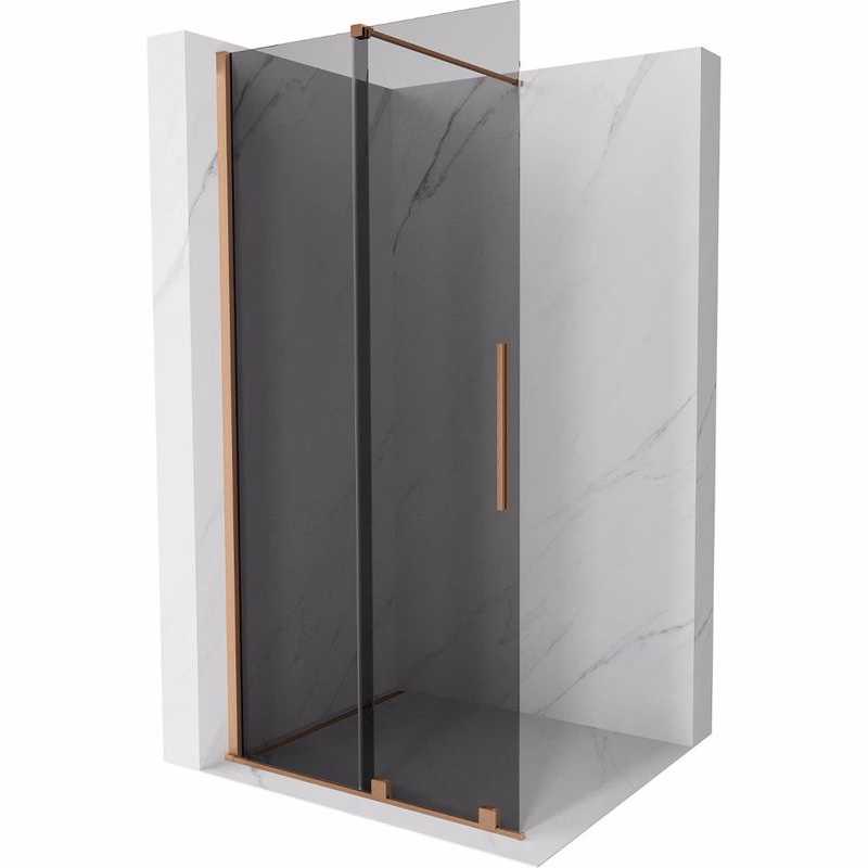 MEXEN/S - Velar Sprchová zástena posuvná Walk-in 90 x 200, grafit 8 mm, meď kartáčovaná 871-090-000-43-65