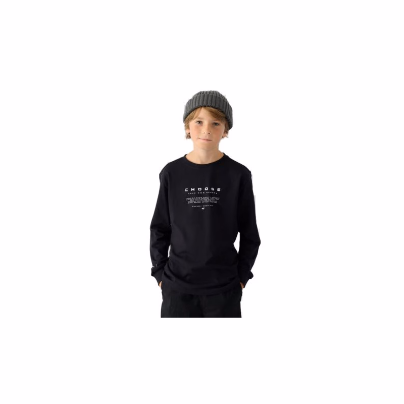 Chlapčenské tričko s dlhým rukávom 4F JUNIOR LONGSLEEVE-JWAW24TLONM294-20S-DEEP BLACK