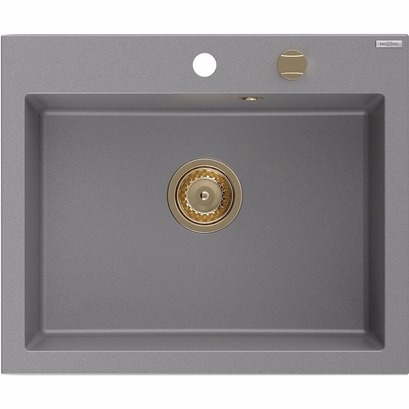 MEXEN/S MEXEN/S - Elix granitový drez 1-miska 600 x 500 mm, sivý, sifón zlatá 6525601005-71-G
