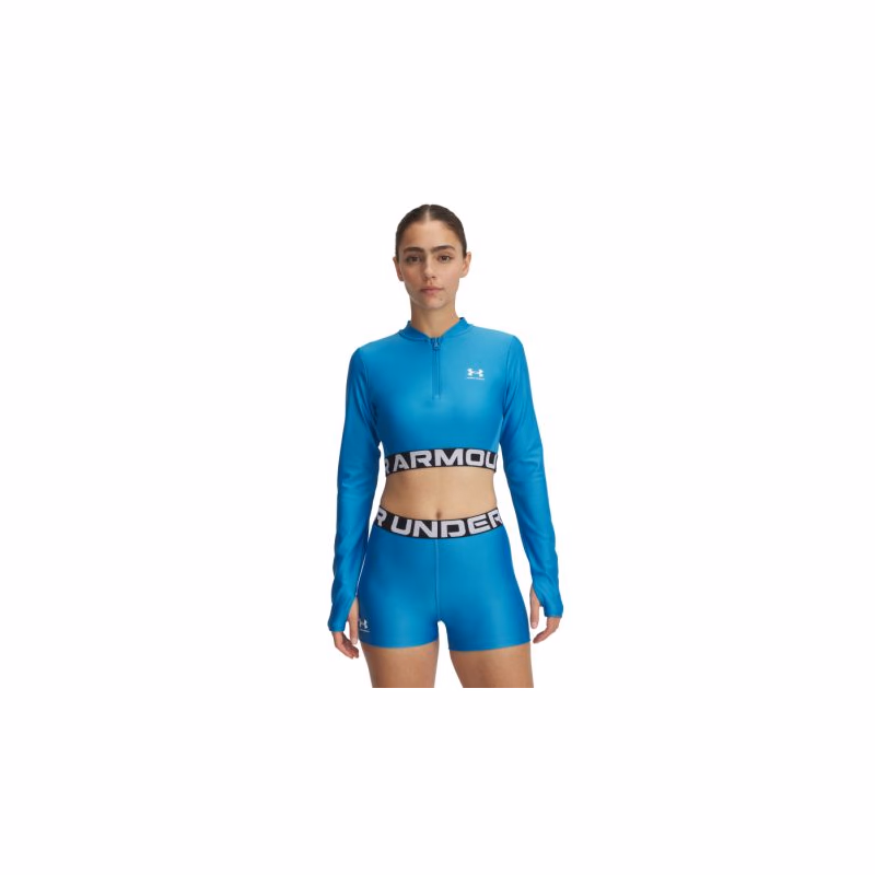 Dámske tréningové tričko s dlhým rukávom UNDER ARMOUR HeatGear Rib 1 4 Zip LS-BLU
