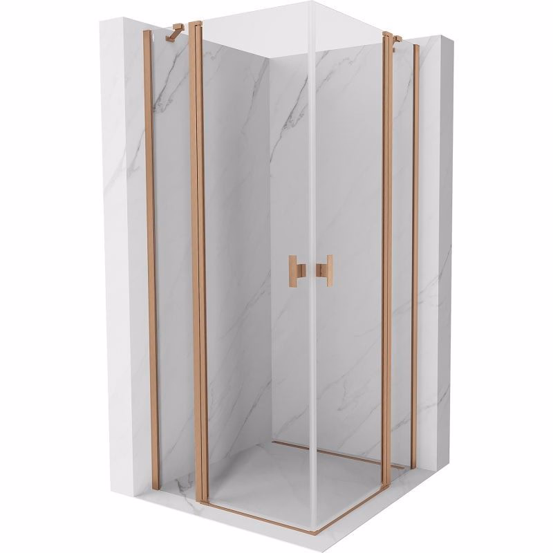 MEXEN/S - Mist Duo sprchovací kút dvere krídlové 85 x 85, transparent, meď kartáčovaná 8A4-085-085-65-00