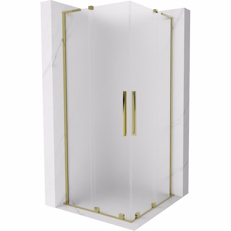 MEXEN/S - Velar L Duo sprchovací kút, posuvné dvere 90 x 90, dekor, zlato 871-090-090-02-33-50