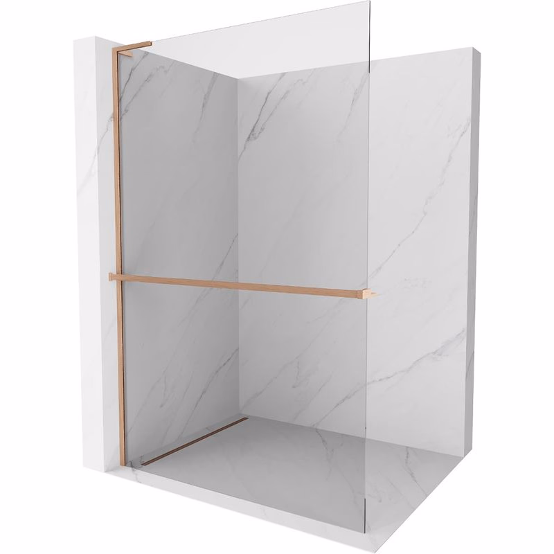 MEXEN/S - Kioto+ L Sprchová zástena WALK-IN s poličkou a držiakom uterákov 100 x 200, transparent, meď kartáčovaná 800-100-123-65-00