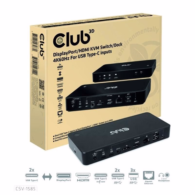 Club3D Dokovacia stanica USB-C 10v1, 1xDP, 1xHDMI, 3xUSB-C, 3xUSB, 1xRJ45, 1x3.5mm, čierna