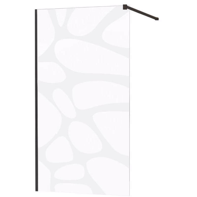MEXEN/S - KIOTO Sprchová zástena WALK-IN 110x200 cm 8 mm, čierna, biely vzor 800-110-101-70-97