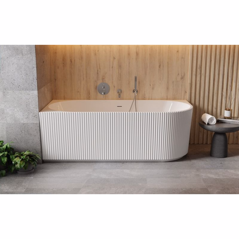 BESCO - Voľne stojaca vaňa DENAYA biela, sifón so štrbinovým prepadom - Farba - Biela, Farba sifónu - Zlatá, Rozmer vane - 150 × 75 cm, Spôsob prevedenia - Ľavé VANDENA150LZ