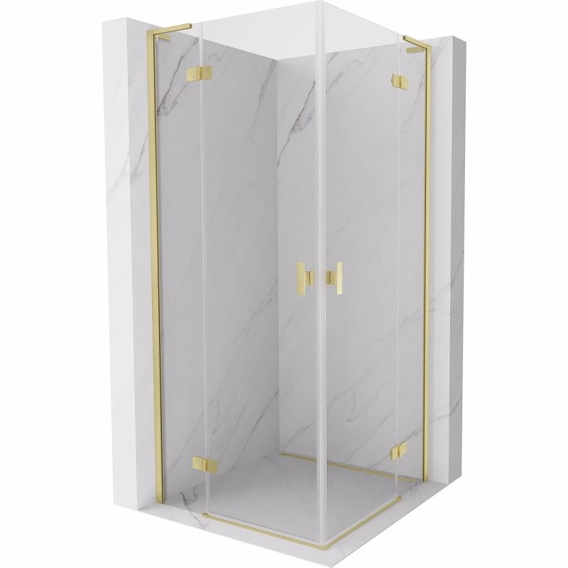 MEXEN/S - Mist-H L Duo sprchovací kút dvere krídlové 70 x 70, transparent, zlato kartáčovaná 8A5L-070L-070P-55-00