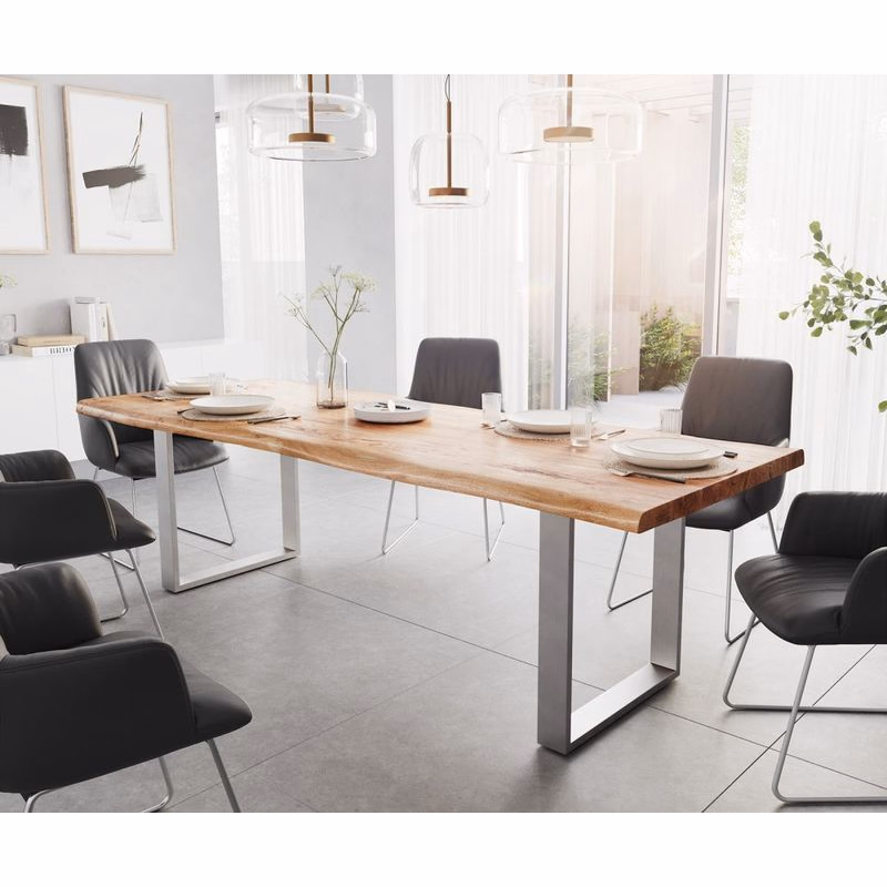 Jedálenský stôl Edge 260x100 XL akácia prírodná nerezová oceľ úzky
