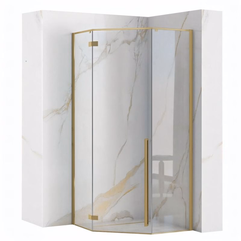REA/S - Sprchovací kút DIAMOND 90x90 BRUSH GOLD + sprchova vanička Diamond, biela KPL-K6506