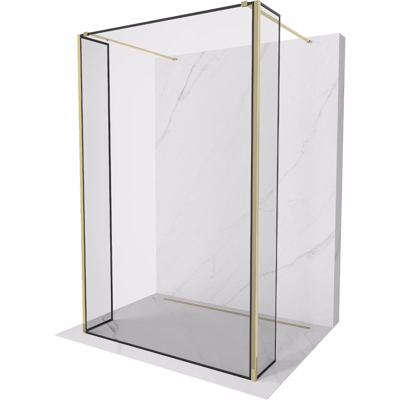 MEXEN/S - Kioto Sprchová zástena WALK-IN voľne stojaca 120 x 30 x 30, čierny vzor, zlatá 800-120-030-222-50-70-030