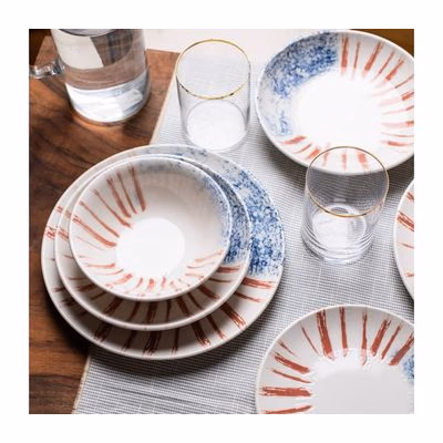 Jedálenská súprava 24 ks biela/červená/modrá /porcelán 667PRS1130