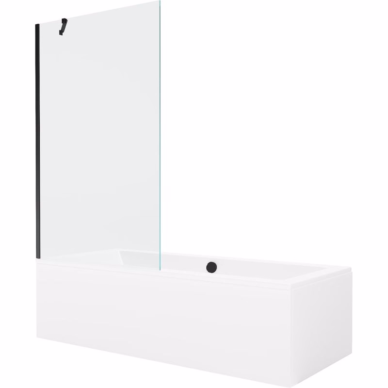 MEXEN/S - Cube obdĺžniková vaňa 170 x 80 cm s panelom + vaňová zástena 100, transparent, čierna 550517080X9510000070