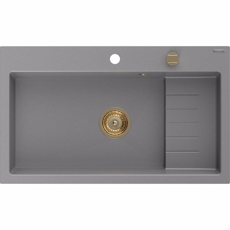 MEXEN/S MEXEN/S - Omar granitový drez 800 x 480 mm, sivá, zlatý sifón 6520801005-71-G