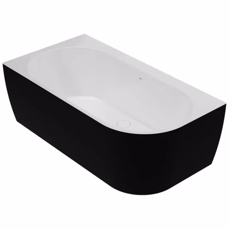 Vaňa Lisa 159x84 pravý biela/čierna matná + sifón + rozeta