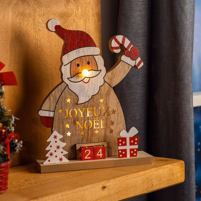 LED drevený kalendár Santa