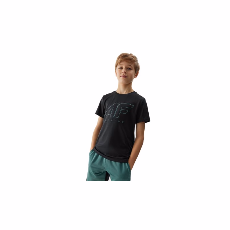 Chlapčenské tréningové tričko s krátkym rukávom 4F JUNIOR TSHIRT FNK-4FJWSS24TFTSM691-20S-DEEP BLACK