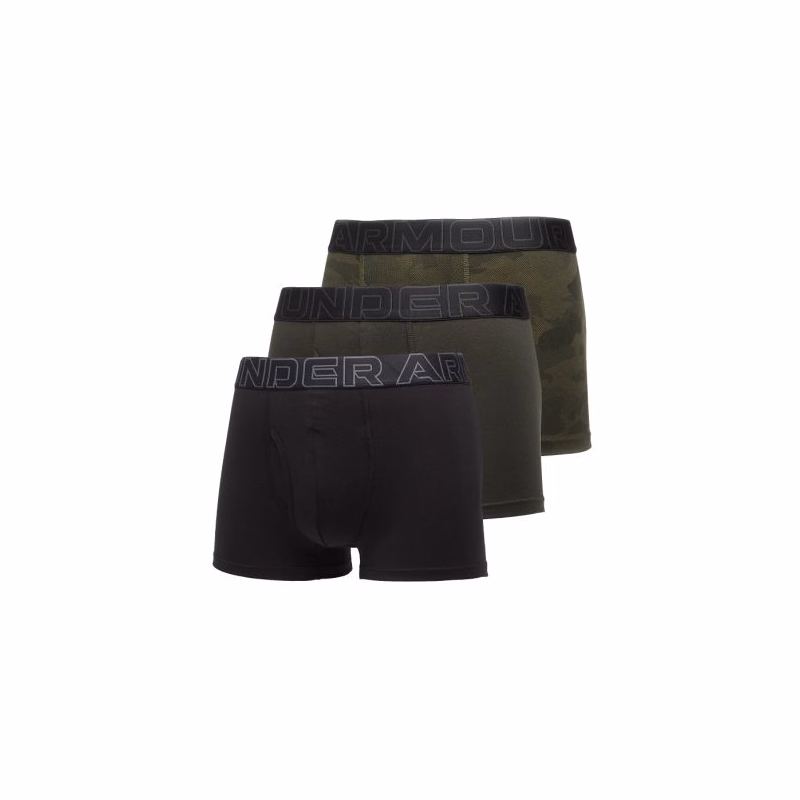 Pánske boxerky UNDER ARMOUR 3 PACK-UA PERFORMANCE COTTON - PRINT 3 inch-GRN