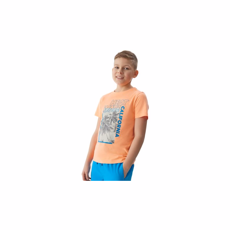Chlapčenské tričko s krátkym rukávom 4F JUNIOR TSHIRT-JWSS24TTSHM1137-70N-ORANGE NEON