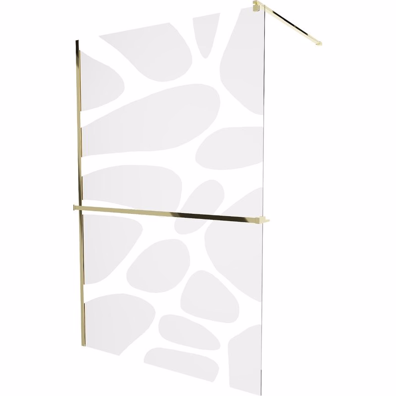MEXEN/S - KIOTO Sprchová zástena WALK-IN s poličkou a držiakom uterákov 90 x 200, transparent/bialy vzór 8 mm, zlatá 800-090-121-50-97