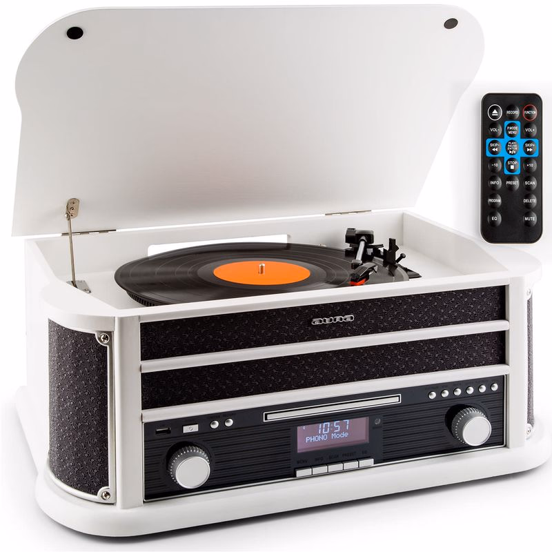 Auna Belle Epoque 1908 DAB, biely, retro stereo systém, gramofón, DAB+