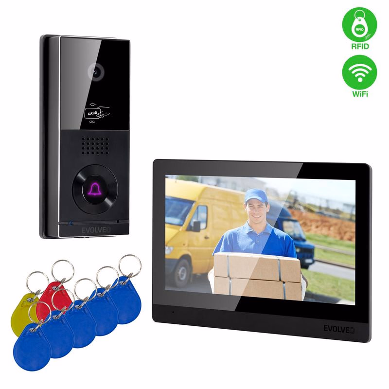 EVOLVEO DoorPhone AHD10, Sada domáceho WiFi videotelefónu s ovládaním dverí a RFID, čierny 10" monitor, 32GB