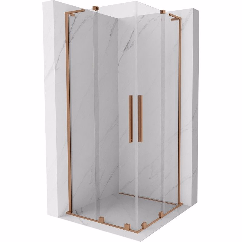 MEXEN/S - Velar L Duo sprchovací kút, posuvné dvere 90 x 90, transparent, meď kartáčovaná 871-090-090-02-03-65