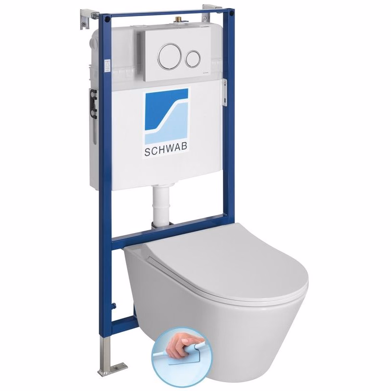 SAPHO - AVVA závesné WC Rimless s podomietkovou nádržkou a tlačidlom Schwab, biela 100314-SET5