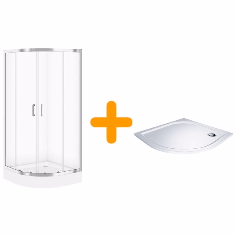 CERSANIT/S - SPRCHOVÝ KÚT štvrťkruh 90x90 TRANSPARENT SKLO + vanička S158-005-SET1