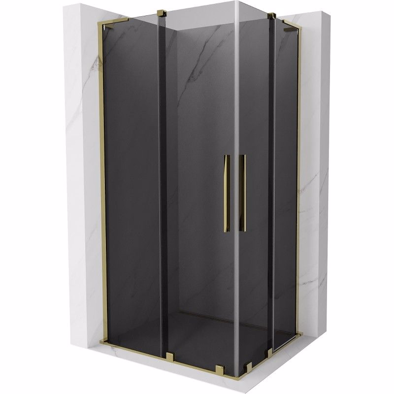 MEXEN/S - Velar L Duo sprchovací kút, posuvné dvere 90 x 80, grafit, zlato 871-090-080-02-43-50