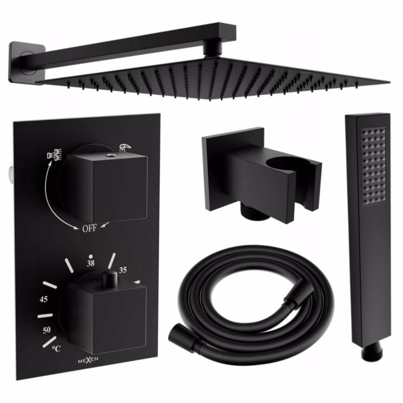 MEXEN/S MEXEN/S - Cube DR02 podomietkový sprchový SET + slim sprcha 25, čierny 77502DR0225-70