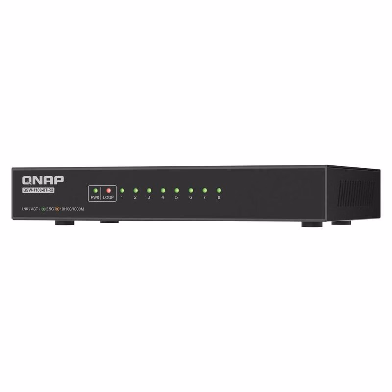 QNAP switch QSW-1108-8T-R2 (8x 2,5GbE port, pasívne chladenie, podpora 100M/1G/2,5G)