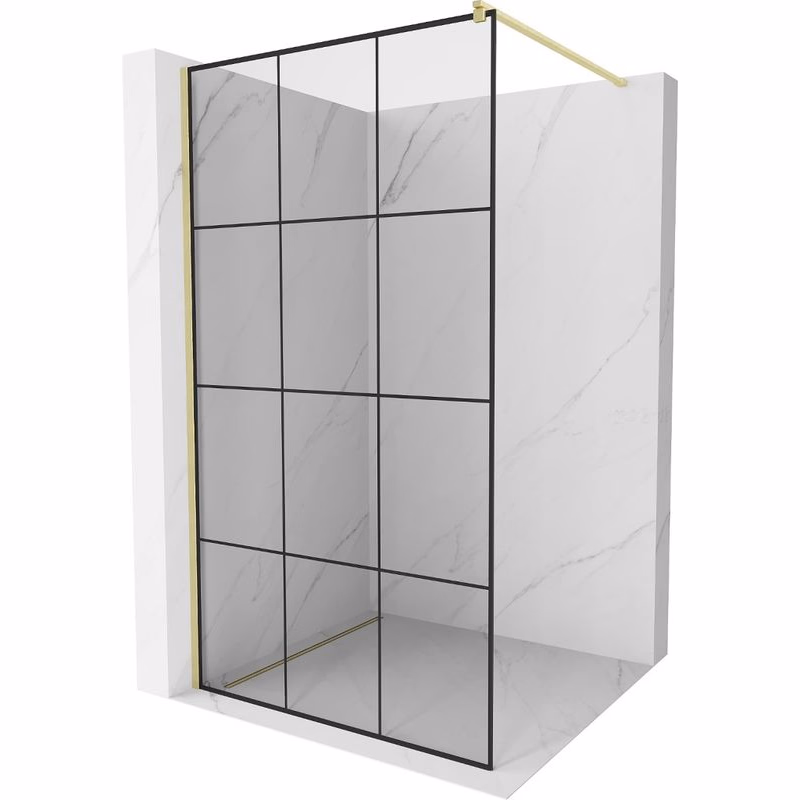 MEXEN/S - Kioto Sprchová zástena WALK-IN 100 x 200, čierny vzor 8 mm, zlatá kartáčovaná 800-100-101-55-77