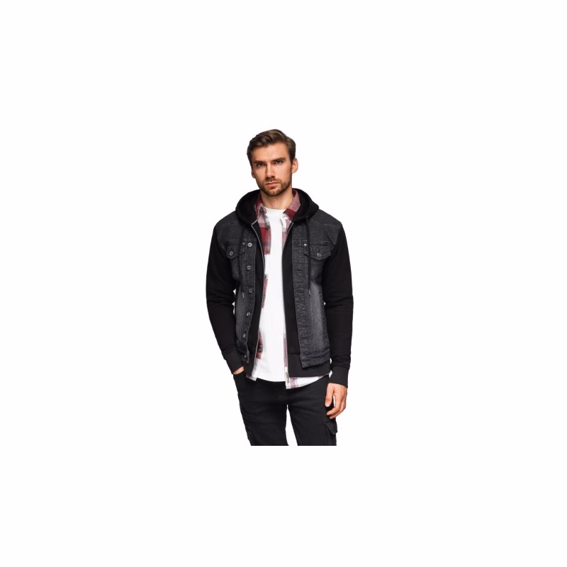 Pánska bunda s kapucňou OMBRE Jacket OM-JADJ-0220 V-3 black