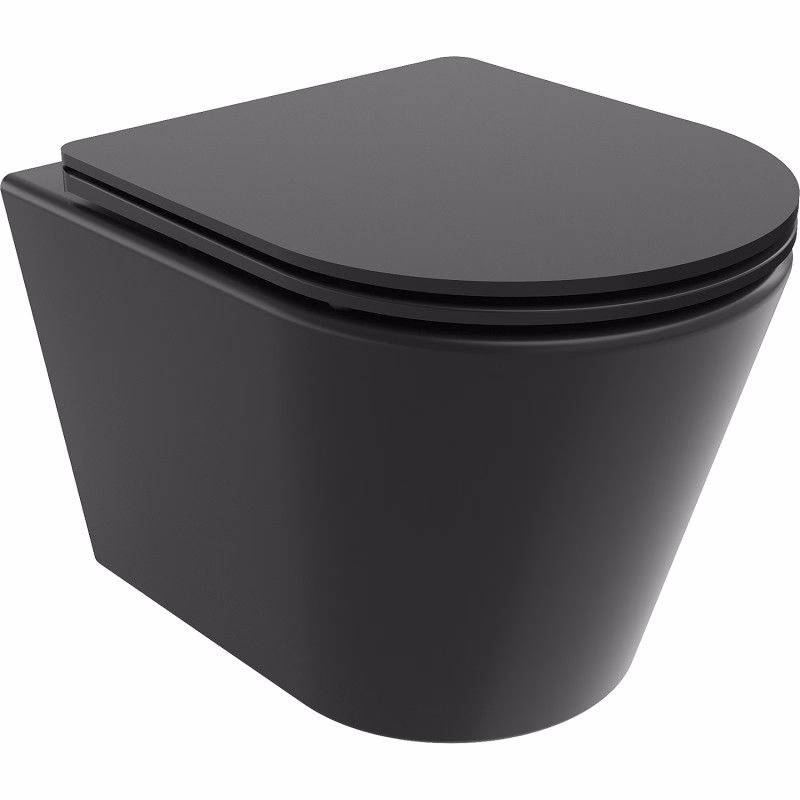 MEXEN/S - Rico Závesná WC misa Rimless Tornado vrátane sedátka s slow slim, duroplast, čierna mat 30721085T