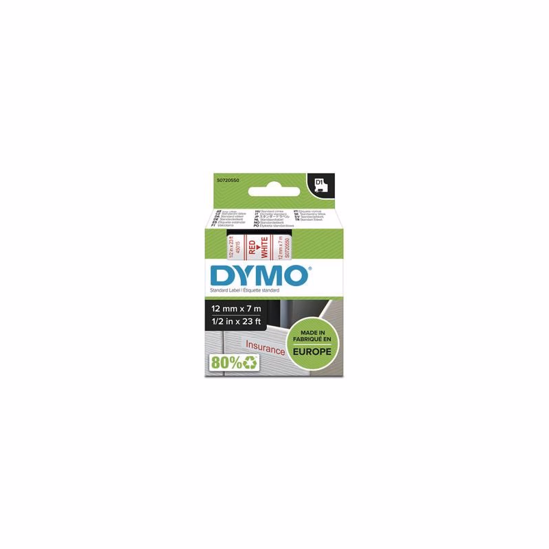 Dymo originál páska do tlačiarne štítkov, Dymo, 45015, S0720550, červený tlač/biely podklad, 7m, 12mm, D1