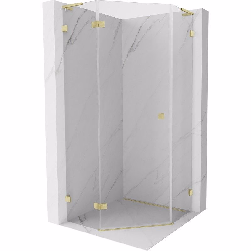 MEXEN/S - Lunar L sprchový kút päťboký krídlový ľavá 90 x 90, transparent, zlato kartáčovaná 831L-090L-090P-55-00-L