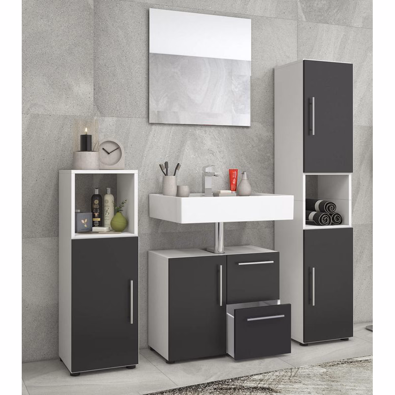 Kúpeľňový set Flandu so zrkadlom, černobiely