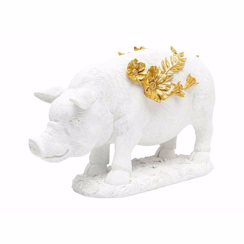 Flower Pig dekoratívna figúrka biela 21 cm