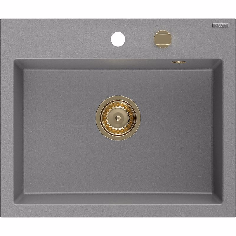 MEXEN/S MEXEN/S - Oscar granitový drez 580 x 490 mm, sivá, zlatý sifón 6519581000-71-G
