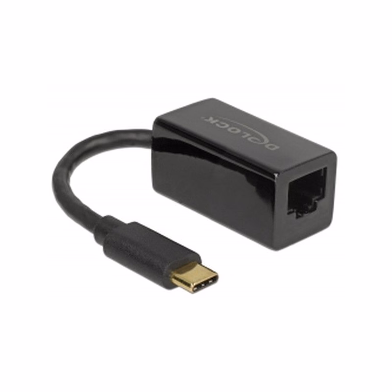 Delock Adaptér Super Speed USB (USB 3.1 Gen 1) s USB Type-C™ samec > Gigabit LAN 10/100/1000 Mbps kompaktný čierny