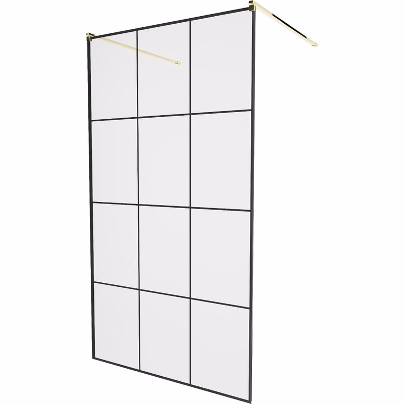 MEXEN/S - KIOTO samostatne stojaca sprchová zástena 120 x 200, transparent/čierna vzor 8 mm, zlatá 800-120-002-50-77