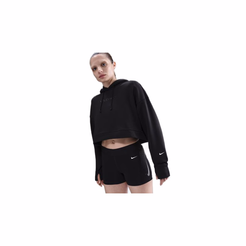 Dámska tréningová mikina s kapucňou NIKE PRO W NP TF FLC HOODIE GG GRX BLACK WHITE