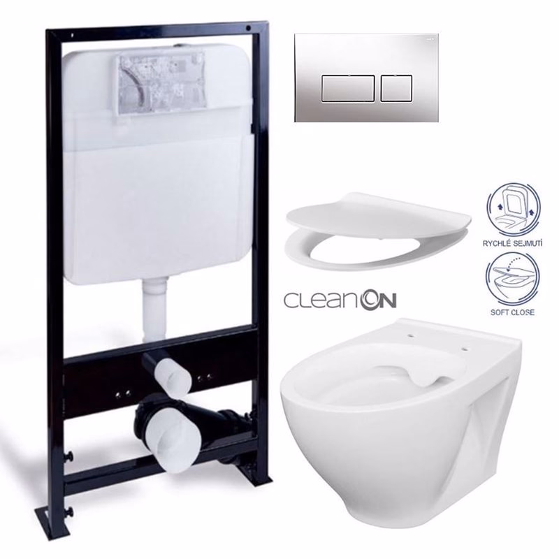 PRIM předstěnový instalační systém s chromovým tlačítkem 20/0041 + WC CERSANIT CLEANON MODUO + SEDADLO PRIM_20/0026 41 MO1