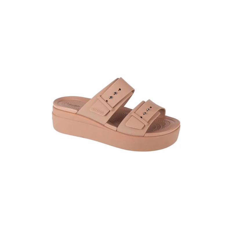Dámske sandále na platforme (módna obuv) CROCS Brooklyn Buckle Low Wedge W latte