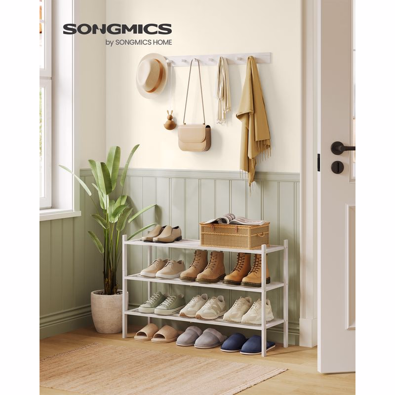 SONGMICS Bambusový botník, 3 úrovne, stohovateľný, 70 x 51,5 x 25 cm, biely
