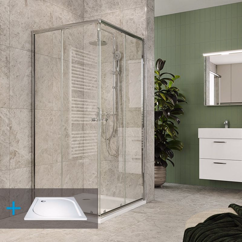 MEREO Mereo Kora Lite sprchový set: sprchovací kút 90x90x185cm, chróm ALU, sklo číre, 90 cm, vanička, sifón CK34123ZM