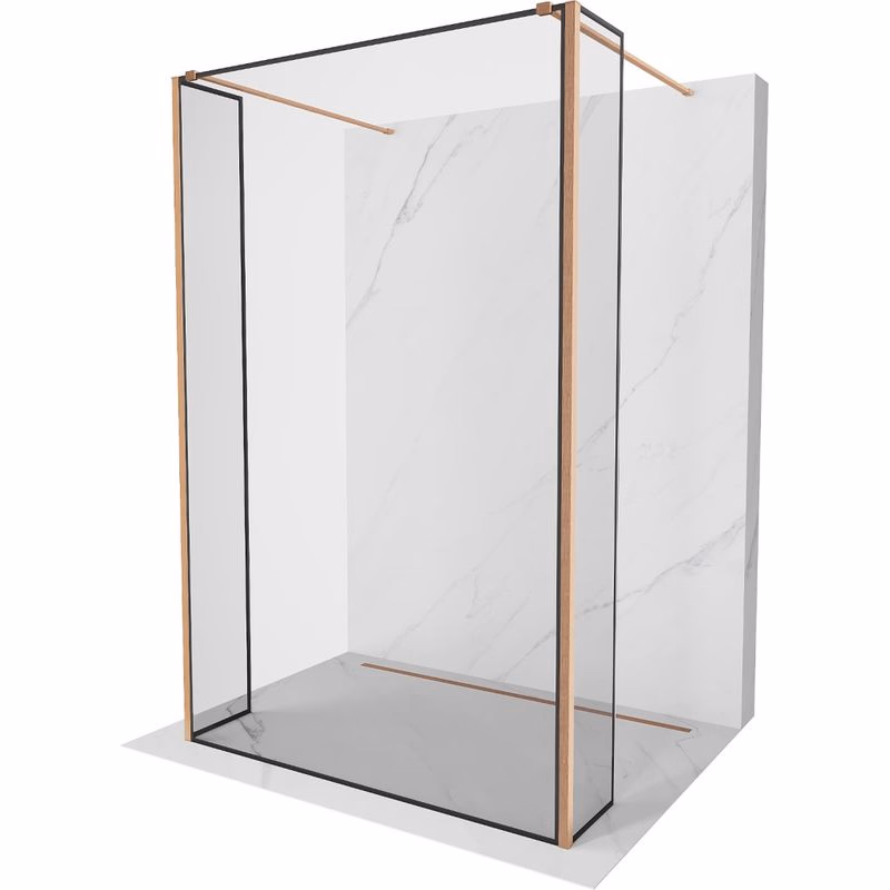 MEXEN/S - Kioto Sprchová zástena WALK-IN voľne stojaca 120 x 30 x 30, čierny vzor, meď kartáčovaná 800-120-030-222-65-70-030